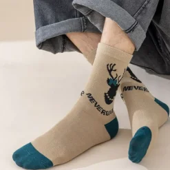 OUKU Men's 5 Pairs Multi Packs Socks Crew Socks Casual Socks Christmas Socks Color Reindeer Christmas Daily Vacation Medium Spring Fall Fashion Casual Rainbow