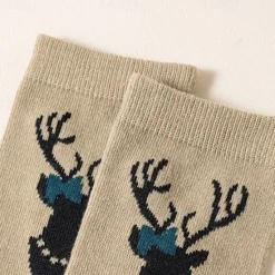 OUKU Men's 5 Pairs Multi Packs Socks Crew Socks Casual Socks Christmas Socks Color Reindeer Christmas Daily Vacation Medium Spring Fall Fashion Casual Rainbow