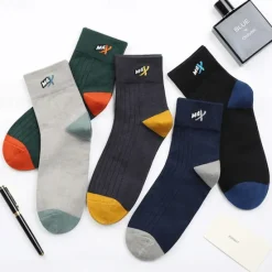 Best OUKU Men's 5 Pairs Multi Packs Socks Crew Socks Running Socks Casual Socks Color Color Block Vacation Sports & Outdoor Daily Basic Medium Spring Fall Fashion Casual Rainbow