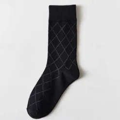 Best OUKU Men's 5 Pairs Multi Packs Socks Running Socks Casual Socks Black+beige Black Color Argyle Vacation Sports & Outdoor Daily Basic Medium Spring Fall Fashion Casual