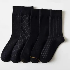 Best OUKU Men's 5 Pairs Multi Packs Socks Running Socks Casual Socks Black+beige Black Color Argyle Vacation Sports & Outdoor Daily Basic Medium Spring Fall Fashion Casual