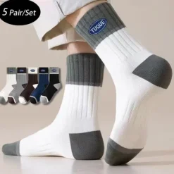 Sale OUKU Men's 5 Pairs Multi Packs Socks Crew Socks Running Socks Casual Socks Color Color Block Vacation Sports & Outdoor Daily Basic Warm Fall & Winter Fashion Casual Rainbow