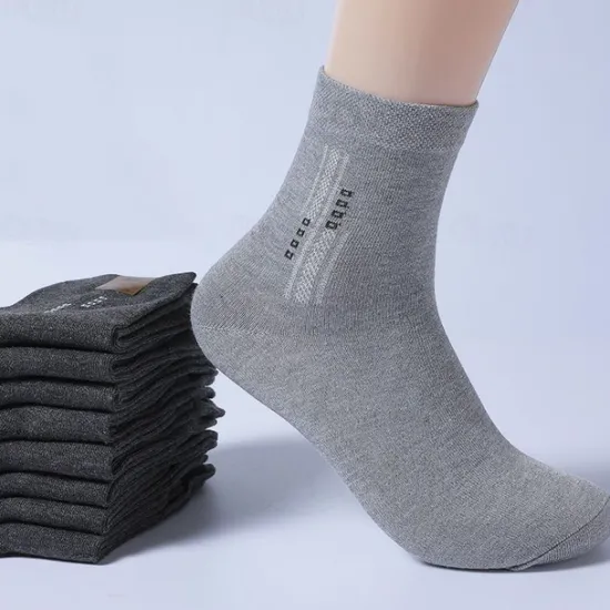 New OUKU Men's 5 Pairs Multi Packs Socks Crew Socks Running Socks Casual Socks Black White Color Plain Vacation Sports & Outdoor Daily Basic Medium Spring Fall Fashion Casual