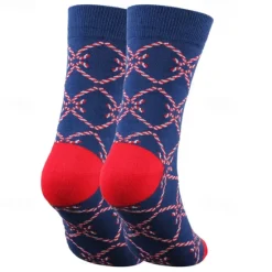 Sale OUKU Men's 5 Pairs Multi Packs Socks Crew Socks Casual Socks Christmas Socks Red Navy Blue Color Christmas Tree Christmas Daily Vacation Medium Fall Winter Fashion Casual