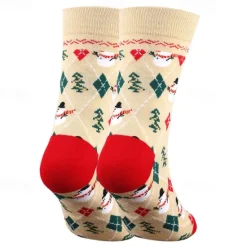 Sale OUKU Men's 5 Pairs Multi Packs Socks Crew Socks Casual Socks Christmas Socks Red Navy Blue Color Christmas Tree Christmas Daily Vacation Medium Fall Winter Fashion Casual