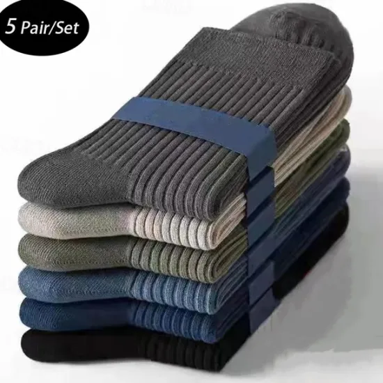 Sale OUKU Men's 5 Pairs Multi Packs Socks Running Socks Casual Socks Black White Color Plain Vacation Sports & Outdoor Daily Basic Medium Spring Fall Fashion Casual