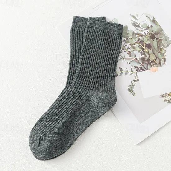 Sale OUKU Men's 5 Pairs Multi Packs Socks Running Socks Casual Socks Black White Color Plain Vacation Sports & Outdoor Daily Basic Medium Spring Fall Fashion Casual