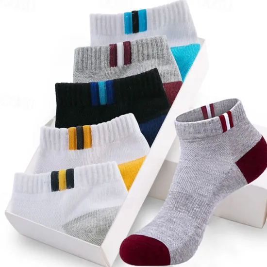 Outlet OUKU Men's 5 Pairs Multi Packs Socks Running Socks Casual Socks Yellow Red Color Color Block Vacation Sports & Outdoor Daily Basic Medium Spring Fall Fashion Casual