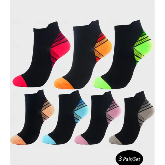 Sale OUKU Men's 3 Pairs Socks Compression Socks Light Yellow Yellow Color Color Block Casual Daily Basic Medium Summer Spring Fall Stylish Traditional / Classic