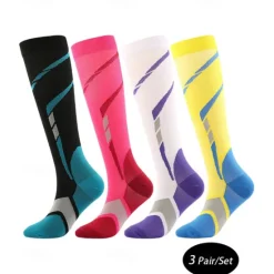 OUKU Men's 3 Pairs Socks Compression Socks Black White Color Color Block Over-the-calf Casual Daily Basic Medium Summer Spring Fall Stylish Traditional / Classic