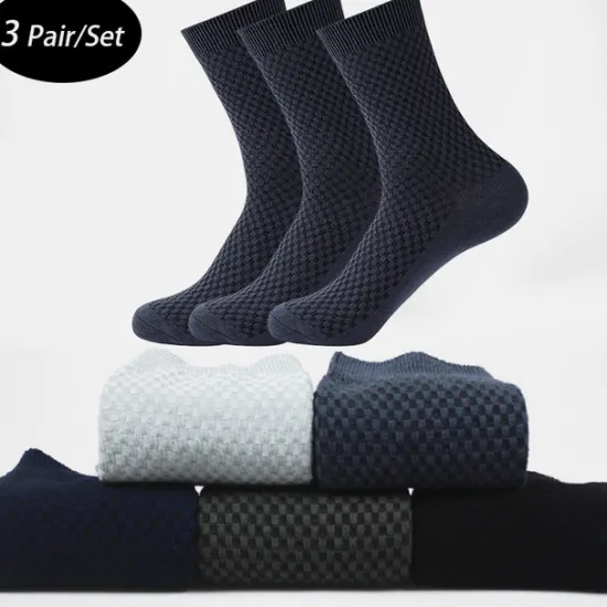 Discount OUKU Men's 3 Pairs Socks Compression Socks Crew Socks Black Navy Blue Color Solid Colored Casual Daily Sports Medium Spring, Fall, Winter, Summer Fashion Comfort