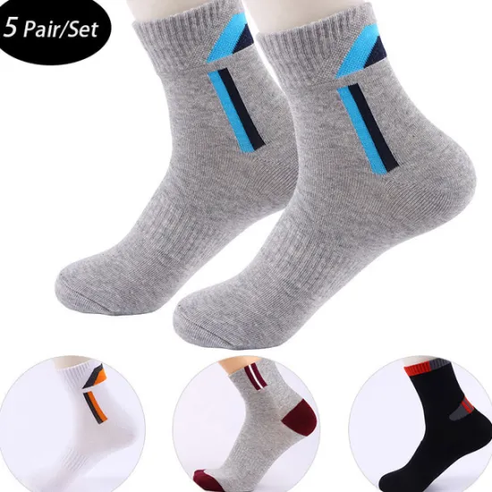 Online OUKU Men's 5 Pairs Socks Crew Socks Light Yellow Black Color Color Block Daily Wear Vacation Weekend Medium Fall & Winter Warm Ups
