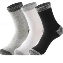 Sale OUKU Men's 2 Pairs Socks Crew Socks Black White Color Color Block Daily Wear Vacation Weekend Patchwork Medium Fall & Winter Warm Ups