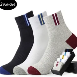 Hot OUKU Men's 2 Pairs Socks Crew Socks Yellow Wine Color Color Block Daily Wear Vacation Weekend Medium Spring, Fall, Winter, Summer Warm Ups