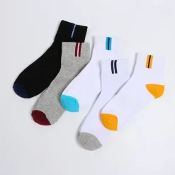 Hot OUKU Men's 2 Pairs Socks Crew Socks Yellow Wine Color Color Block Daily Wear Vacation Weekend Medium Spring, Fall, Winter, Summer Warm Ups