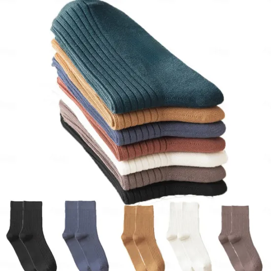 Hot OUKU Men's 5 Pairs Socks Stockings Crew Socks Multi Color 5 Pairs Black Color Cotton Solid Colored Athleisure Daily Warm Fall & Winter