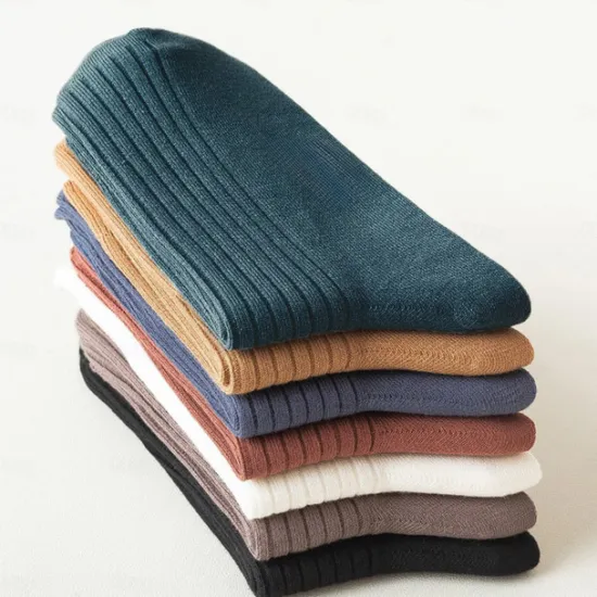 Hot OUKU Men's 5 Pairs Socks Stockings Crew Socks Multi Color 5 Pairs Black Color Cotton Solid Colored Athleisure Daily Warm Fall & Winter