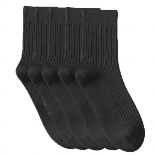 Hot OUKU Men's 5 Pairs Socks Stockings Crew Socks Multi Color 5 Pairs Black Color Cotton Solid Colored Athleisure Daily Warm Fall & Winter