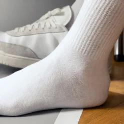 New OUKU Men's 5 Pairs Socks Tennis Socks Crew Socks Black Color Plain Outdoor Daily Holiday Medium Spring, Fall, Winter, Summer Stylish Classic White