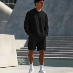 OUKU Men's 2 Piece Polo Shirts Zip Polo Polo Set Long Sleeve Short Pant Polo Collar Half Zip Summer Spring Fall Color Block Classic Gymnatics Casual 2 Piece Vacation Daily Wear Activewear Black White Gray