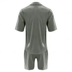 Online OUKU Men's 2 Piece Shirt Set Summer Set Matching Sets Casual Shirt Corduroy Shirt khaki Gray Short Sleeve Plain Collar Vacation Daily Clothing Apparel Fashion Casual Comfortable