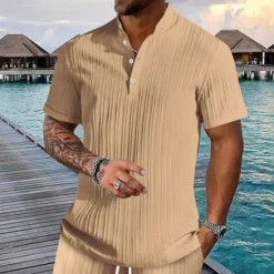 Clearance OUKU Men's 2 Piece Shirt Set Summer Set Matching Sets Casual Shirt Button Up Shirt Black White Royal Blue khaki Light Blue Short Sleeve Plain Collar Vacation Daily Clothing Apparel Fashion Casual