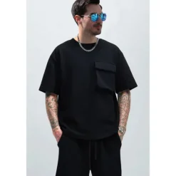 Discount OUKU Men's 2 Piece T-shirt Suits Shorts and T Shirt Set Short Sleeve Short Sleeves Crew Neck Summer Solid Color Gymnatics Casual Pocket 2 Piece Vacation Daily Wear Activewear Black White Brown Top Tee for