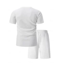 Discount OUKU Men's 2 Piece T-shirt Suits Shorts and T Shirt Set Short Sleeve Short Sleeves Crew Neck Summer Solid Color Gymnatics Casual Pocket 2 Piece Vacation Daily Wear Activewear Black White Brown Top Tee for