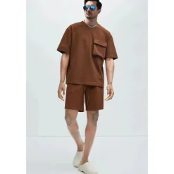 Discount OUKU Men's 2 Piece T-shirt Suits Shorts and T Shirt Set Short Sleeve Short Sleeves Crew Neck Summer Solid Color Gymnatics Casual Pocket 2 Piece Vacation Daily Wear Activewear Black White Brown Top Tee for