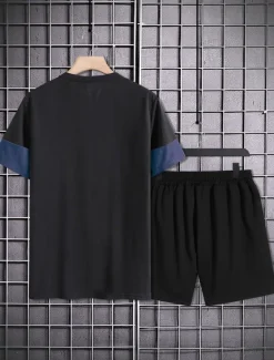 Clearance OUKU Men's 2 Pieces Outfits T-Shirt and Drawstring Shorts Set Short Sleeve Crewneck Summer Color Block Fashion Sport Casual 2 Piece Vacation Casual Daily Wear Red Blue khaki Top Tee for Men