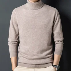 OUKU Men's 100% Wool Pullover Sweater Jumper Knit Solid Color Turtleneck Knitwear Elegant Christmas Outdoor Clothing Apparel Fall Winter Black Red S M L