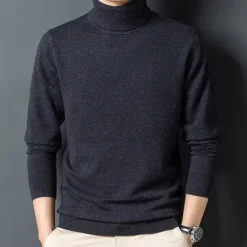OUKU Men's 100% Wool Pullover Sweater Jumper Knit Solid Color Turtleneck Knitwear Elegant Christmas Outdoor Clothing Apparel Fall Winter Black Red S M L