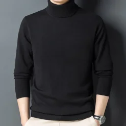 OUKU Men's 100% Wool Pullover Sweater Jumper Knit Solid Color Turtleneck Knitwear Elegant Christmas Outdoor Clothing Apparel Fall Winter Black Red S M L