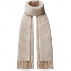Outlet OUKU Men's 100% Wool Rectangle Scarf School Christmas Outdoor Black Ivory Scarf