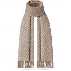 Outlet OUKU Men's 100% Wool Rectangle Scarf School Christmas Outdoor Black Ivory Scarf