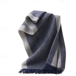 Online OUKU Men's 100% Wool Rectangle Scarf School Christmas Outdoor Red Navy Blue Scarf