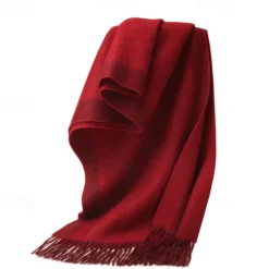 Online OUKU Men's 100% Wool Rectangle Scarf School Christmas Outdoor Red Navy Blue Scarf
