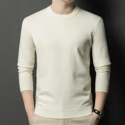 Outlet OUKU Men's 100% Wool Sweater Pullover Sweater Jumper Knit Solid Color Crew Neck Knitwear Elegant School Training Clothing Apparel Fall Winter Black White S M L