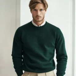 Outlet OUKU Men's 100% Wool Sweater Pullover Sweater Jumper Knit Solid Color Crew Neck Knitwear Elegant School Training Clothing Apparel Fall Winter Black White S M L