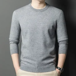 Outlet OUKU Men's 100% Wool Sweater Pullover Sweater Jumper Knit Solid Color Crew Neck Knitwear Elegant School Training Clothing Apparel Fall Winter Black White S M L