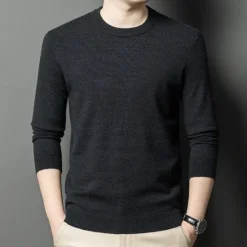 Outlet OUKU Men's 100% Wool Sweater Pullover Sweater Jumper Knit Solid Color Crew Neck Knitwear Elegant School Training Clothing Apparel Fall Winter Black White S M L