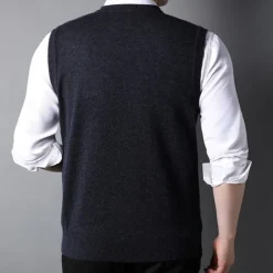 New OUKU Men's 100% Wool Sweater Vest Knit Check Pattern Plaid V Neck Knitwear Elegant School Formal Clothing Apparel Spring Fall Dark Green Light Grey S M L