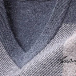New OUKU Men's 100% Wool Sweater Vest Knit Check Pattern Plaid V Neck Knitwear Elegant School Formal Clothing Apparel Spring Fall Dark Green Light Grey S M L