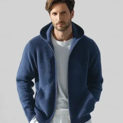 Sale OUKU Men's 100% Wool Zip Sweater Solid Color Hooded Knitwear Elegant School Training Clothing Apparel Fall Winter Black White S M L XL