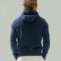Sale OUKU Men's 100% Wool Zip Sweater Solid Color Hooded Knitwear Elegant School Training Clothing Apparel Fall Winter Black White S M L XL