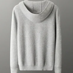 Sale OUKU Men's 100% Wool Zip Sweater Solid Color Hooded Knitwear Elegant School Training Clothing Apparel Fall Winter Black White S M L XL