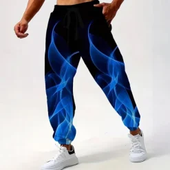 Best OUKU Men's Abstract Flame Sweatpants Joggers Trousers Mid Waist Drawstring Elastic Waist Casual Jogging Streetwear Workout Athletic Sweatpants with Pockets Spring Fall 3D Print Yellow Red Blue