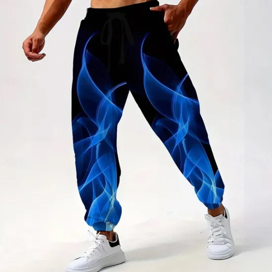 Best OUKU Men's Abstract Flame Sweatpants Joggers Trousers Mid Waist Drawstring Elastic Waist Casual Jogging Streetwear Workout Athletic Sweatpants with Pockets Spring Fall 3D Print Yellow Red Blue
