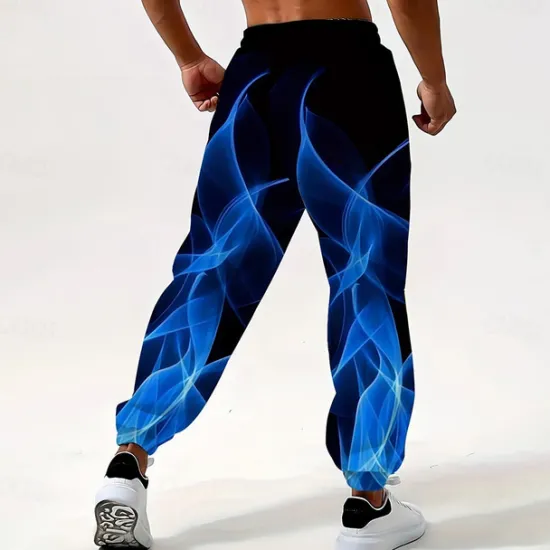 Best OUKU Men's Abstract Flame Sweatpants Joggers Trousers Mid Waist Drawstring Elastic Waist Casual Jogging Streetwear Workout Athletic Sweatpants with Pockets Spring Fall 3D Print Yellow Red Blue