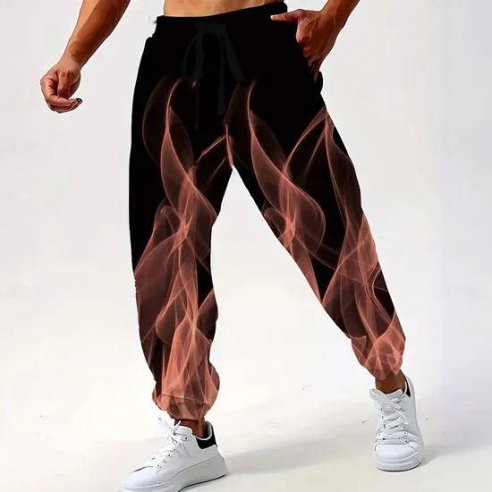 Best OUKU Men's Abstract Flame Sweatpants Joggers Trousers Mid Waist Drawstring Elastic Waist Casual Jogging Streetwear Workout Athletic Sweatpants with Pockets Spring Fall 3D Print Yellow Red Blue